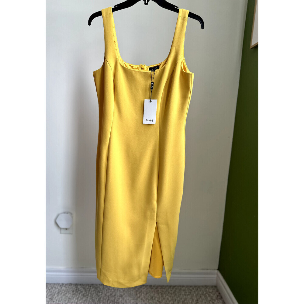 Bardot women's Leila Sheath Slit Dress in Mustard Yellow Size 10 L $169